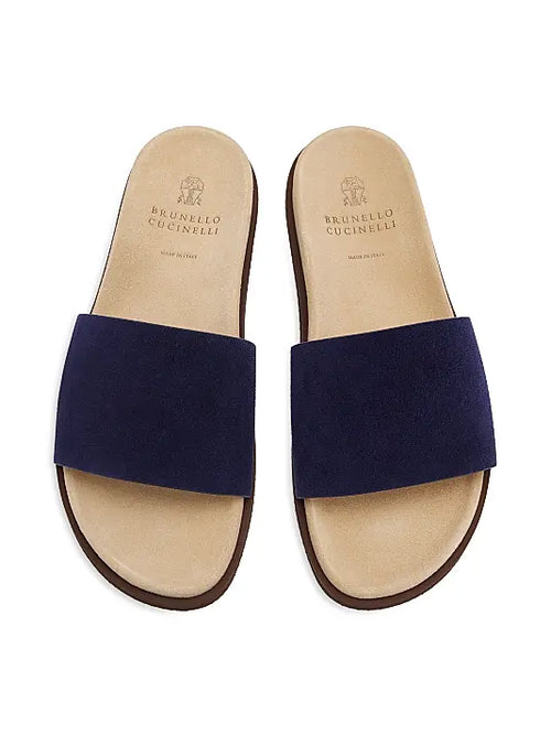 Brunello Cucinelli "Blue Suede Slide Sandals"