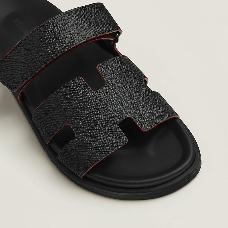 Hermes "Black Leather Chypre Sandals"