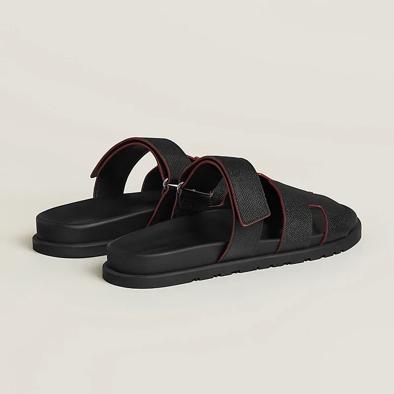 Hermes "Black Leather Chypre Sandals"