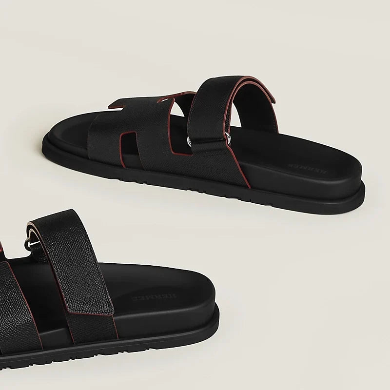 Hermes "Black Leather Chypre Sandals"