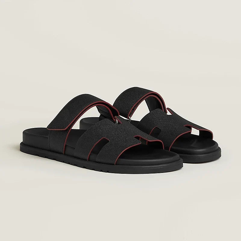 Hermes "Black Leather Chypre Sandals"