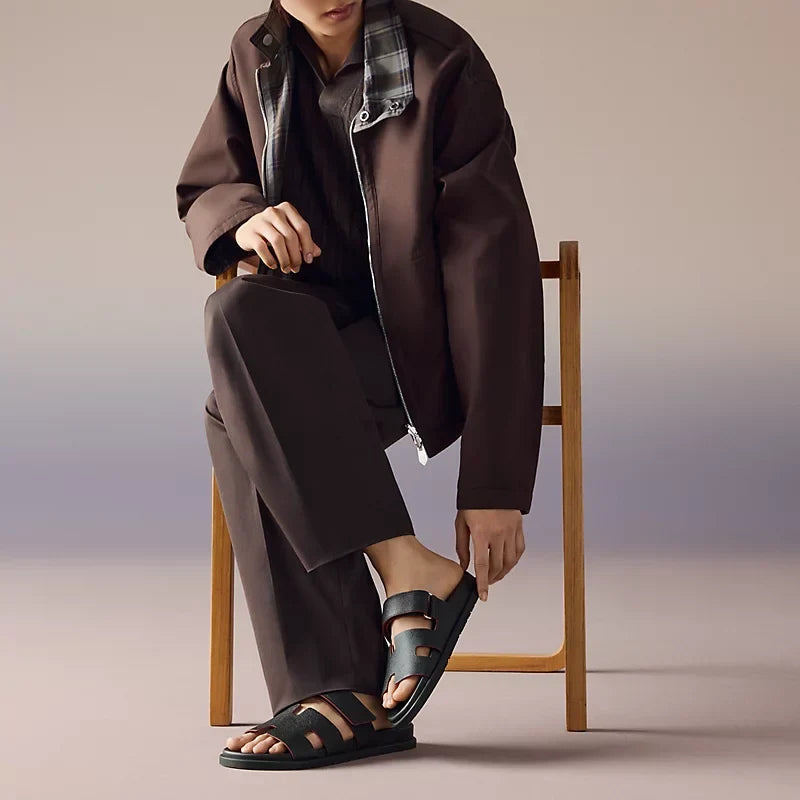 Hermes "Black Leather Chypre Sandals"